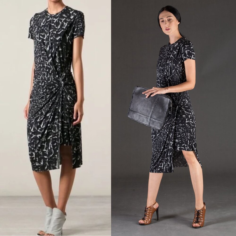 Helmut Lang Barneys NY Strata Dress Grey Multi Print sz XS Stretchy Asymmetrical